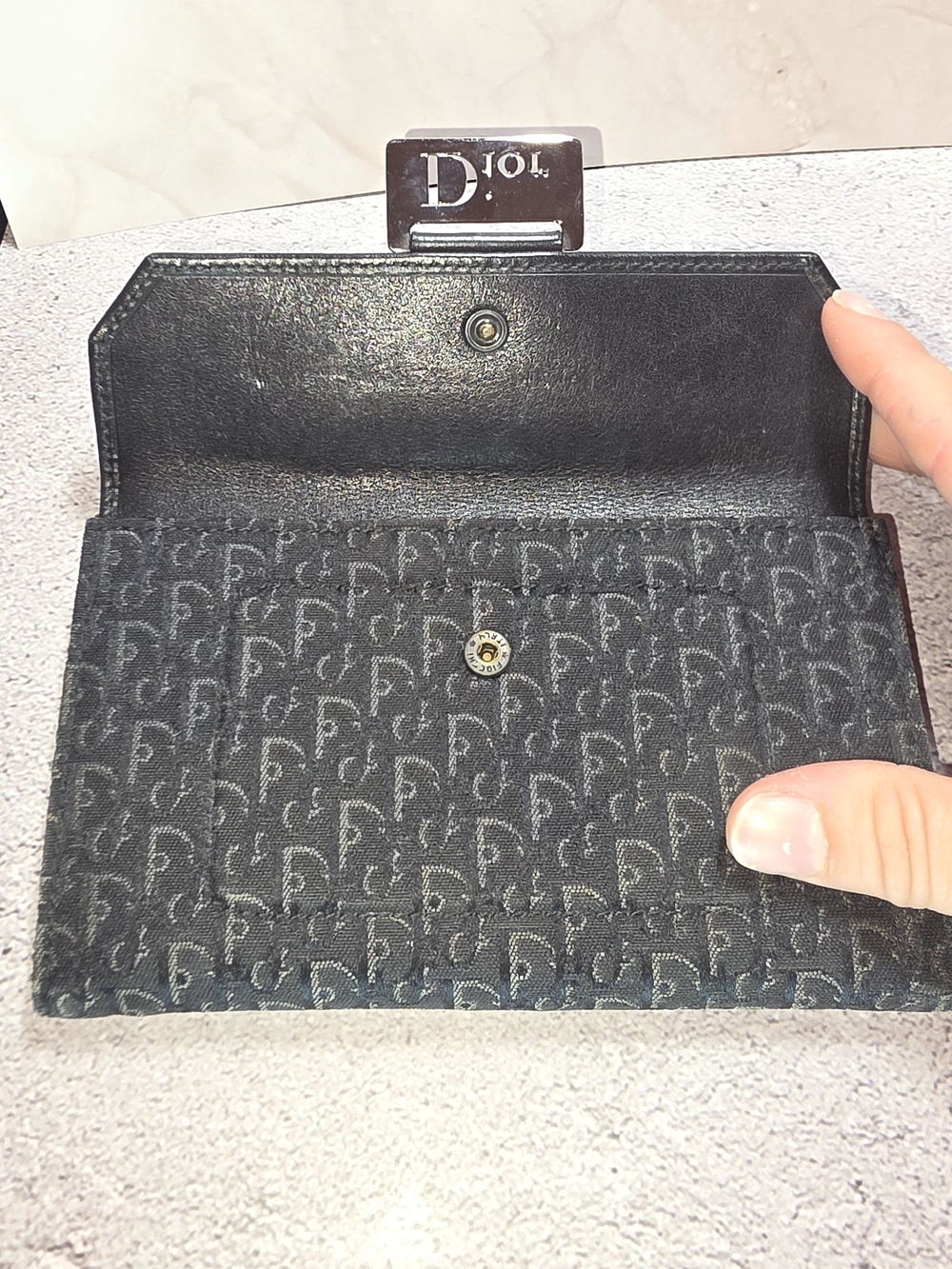 Dior Black Logo Jacquard Continental Wallet with Silver Hardware - Picture 6 of 17